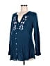 Flutter & Kick 100% Cotton Blue Long Sleeve Blouse Size Med Maternity - photo 1
