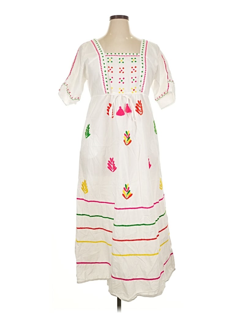 Pre-owned Pink City Prints Casual Dress In White
