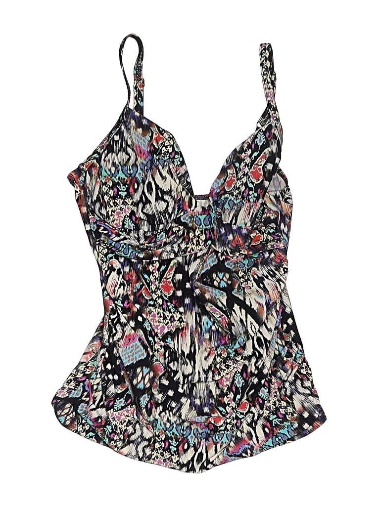 Pre-owned Profile By Gottex Swimsuit Top Black Print Pattern Swimwear