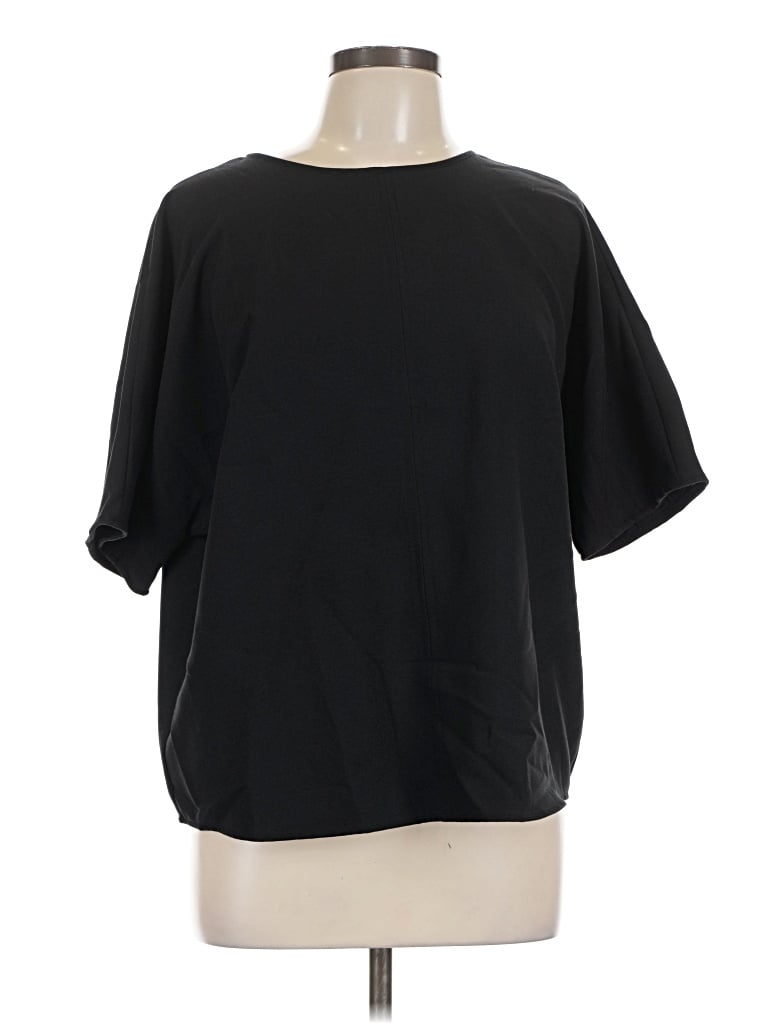 Pre-owned Who What Wear Short Sleeve Top Black Crew Neck Tops
