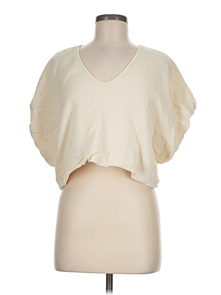 Pre-owned Vestique Short Sleeve Top Ivory Scoop Neck Tops