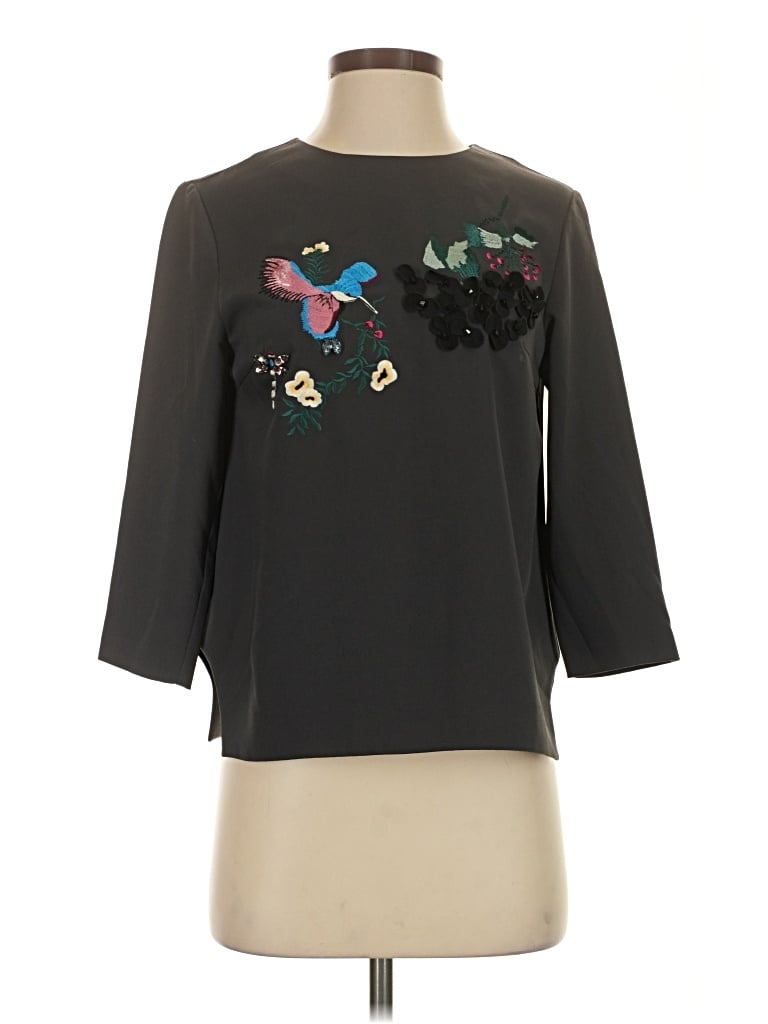Pre-owned Mignon Doo 3/4 Sleeve Top Black Boatneck Tops