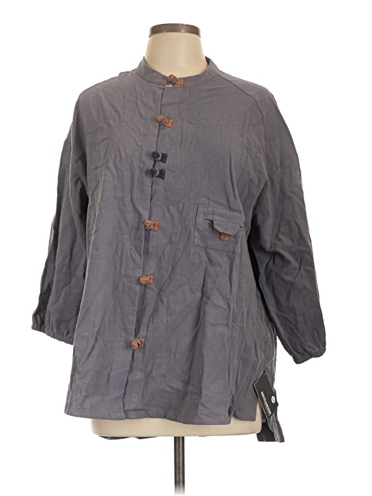 Assorted Brands 3/4 Sleeve Button Down Shirt In Gray