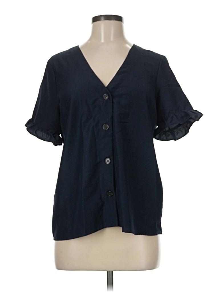 Pre-owned Aware Short Sleeve Blouse In Blue
