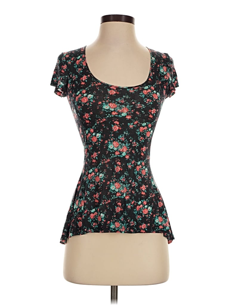 Pre-owned Torn By Ronny Kobo Short Sleeve Top Black Sweetheart Neckline Tops