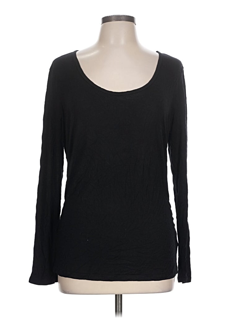 Pre-owned Ellen Tracy Long Sleeve Top Black Scoop Neck Tops