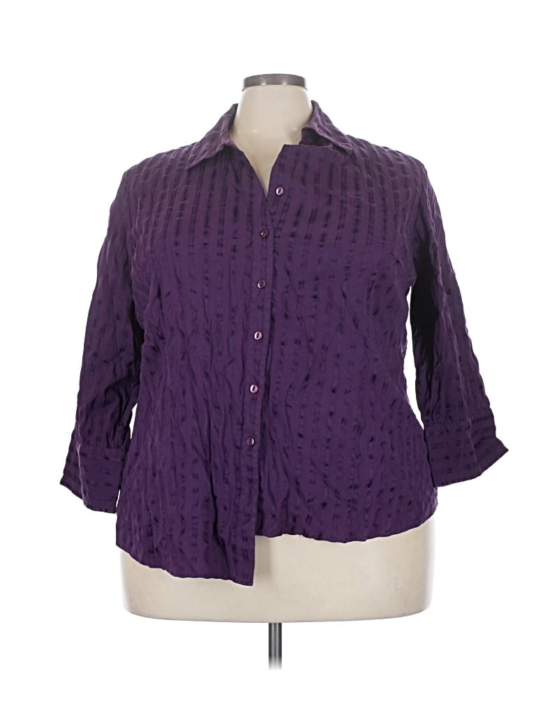 Pre-owned Jm Collection 3/4 Sleeve Button Down Shirt In Purple