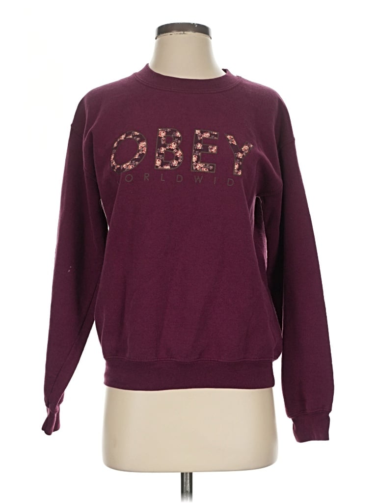 Pre-owned Obey Pullover Sweater In Burgundy