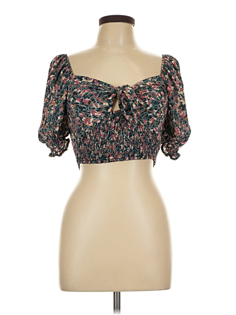 Pre-owned Blush Short Sleeve Blouse In Black