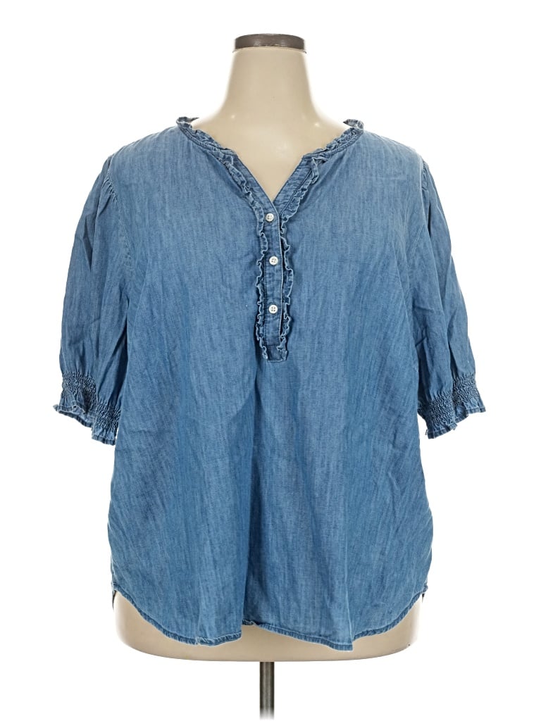 Pre-owned Talbots 3/4 Sleeve Button Down Shirt In Blue