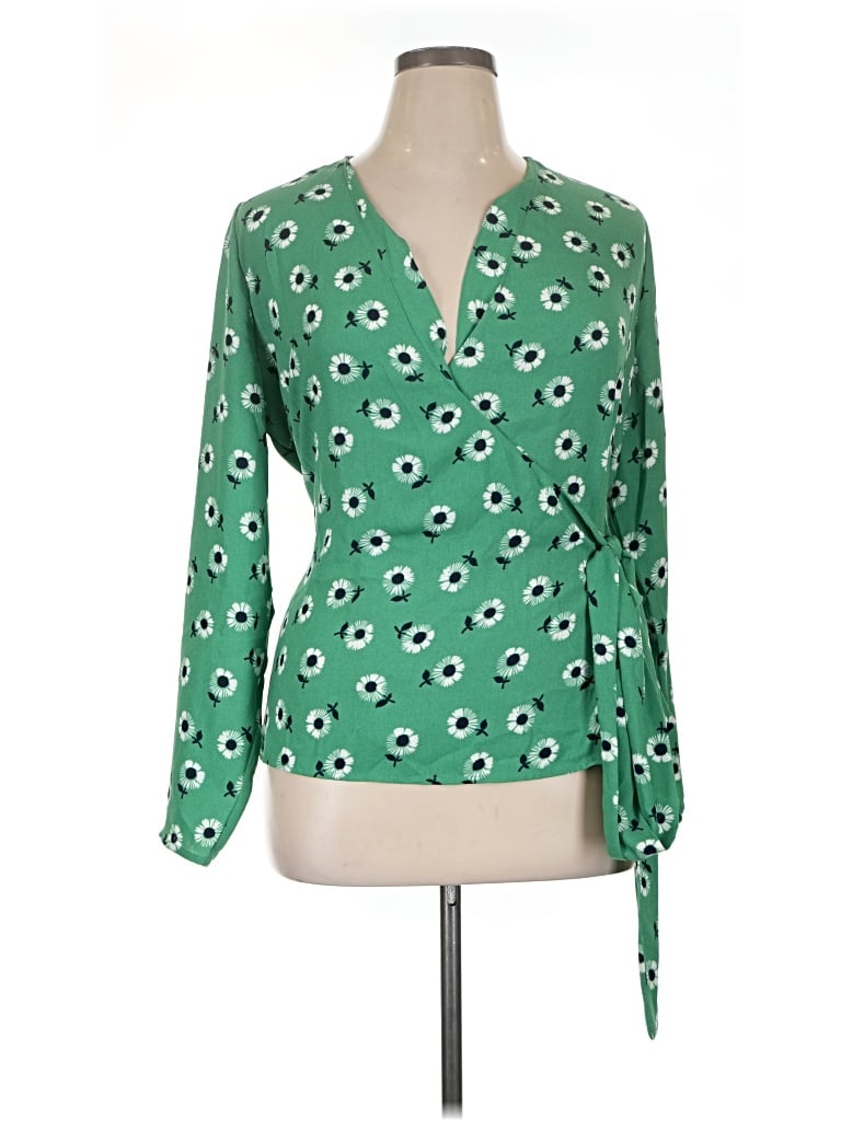 Pre-owned Halogen Long Sleeve Blouse In Green
