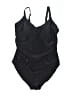 Nicole Miller Studio Solid Black One Piece Swimsuit Size L - photo 1