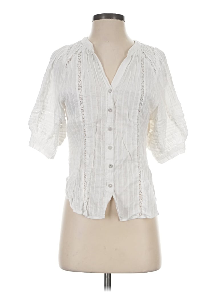 Pre-owned Olivia Grey Short Sleeve Blouse In White