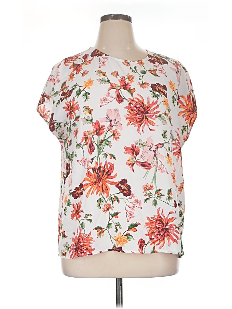 Pre-owned Halogen Short Sleeve Blouse In White