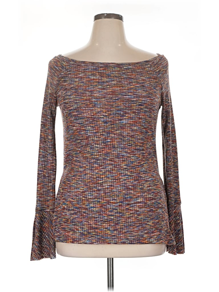 Pre-owned Akemi + Kin Long Sleeve Top Brown Boatneck Tops
