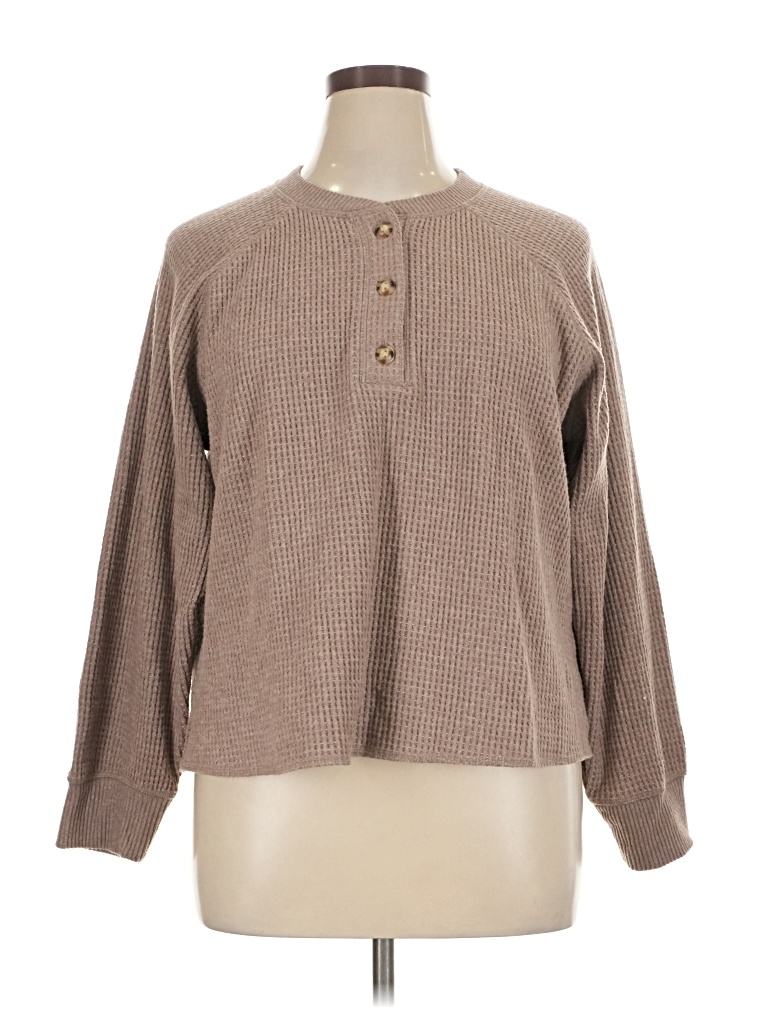 Pre-owned Old Navy Long Sleeve Henley Shirt In Brown