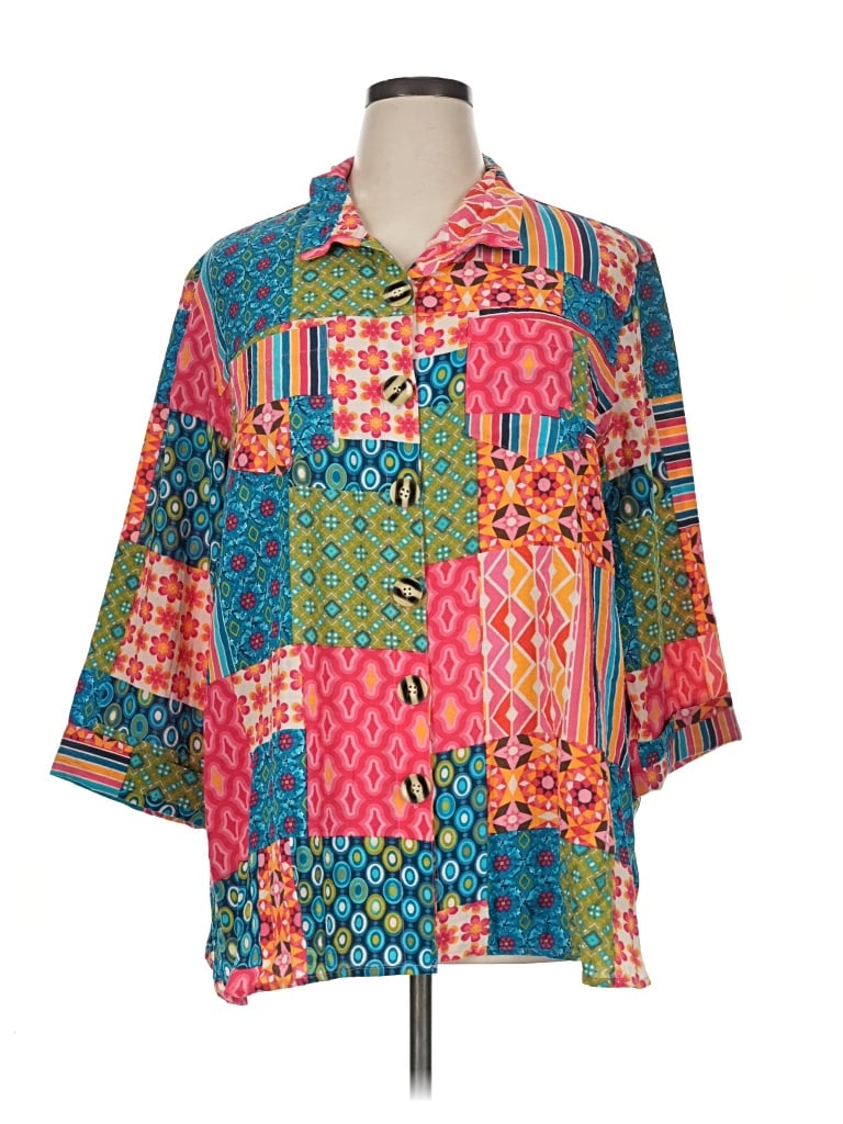Pre-owned John Mark 3/4 Sleeve Button Down Shirt In Teal