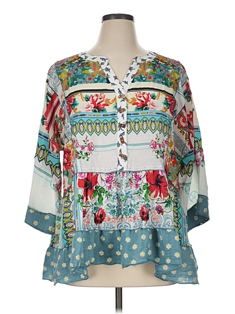 Pre-owned John Mark 3/4 Sleeve Blouse In Teal