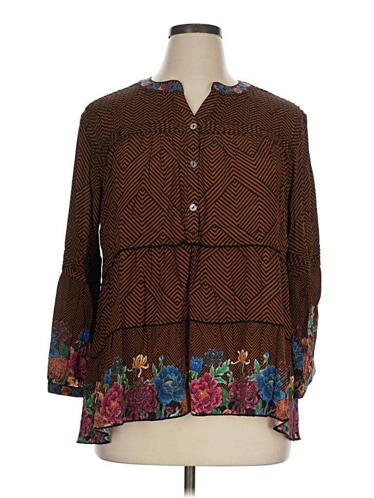 Pre-owned John Mark 3/4 Sleeve Blouse In Brown