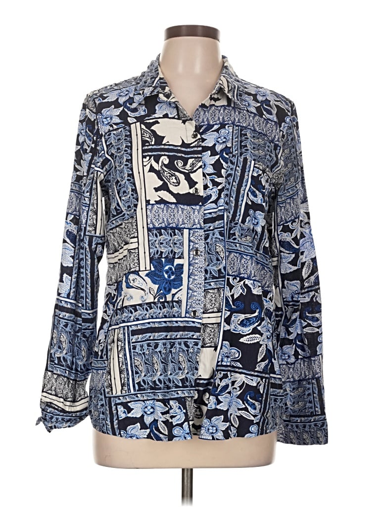 Pre-owned Sunny Leigh Long Sleeve Blouse In Blue