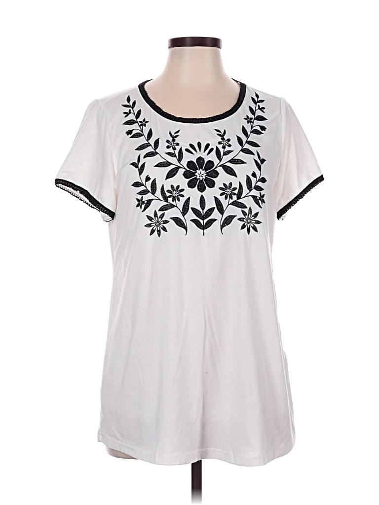 Pre-owned Bloomchic Short Sleeve Top White Scoop Neck Tops