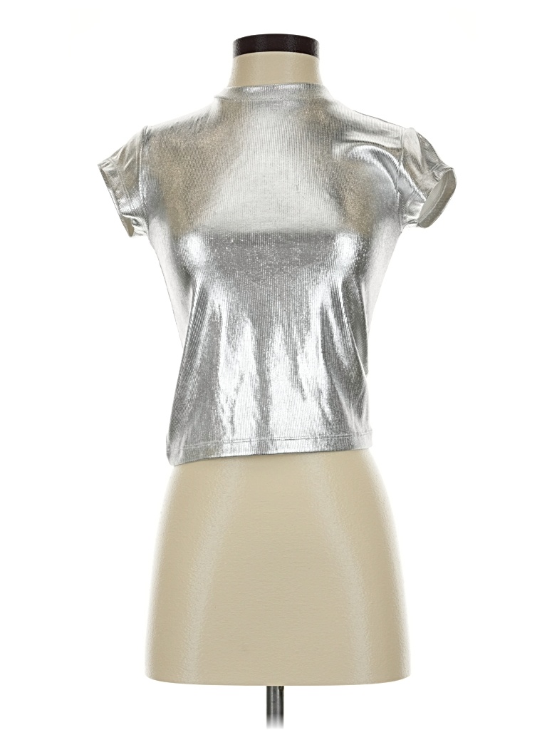 Pre-owned Asos Design Short Sleeve Turtleneck In Silver