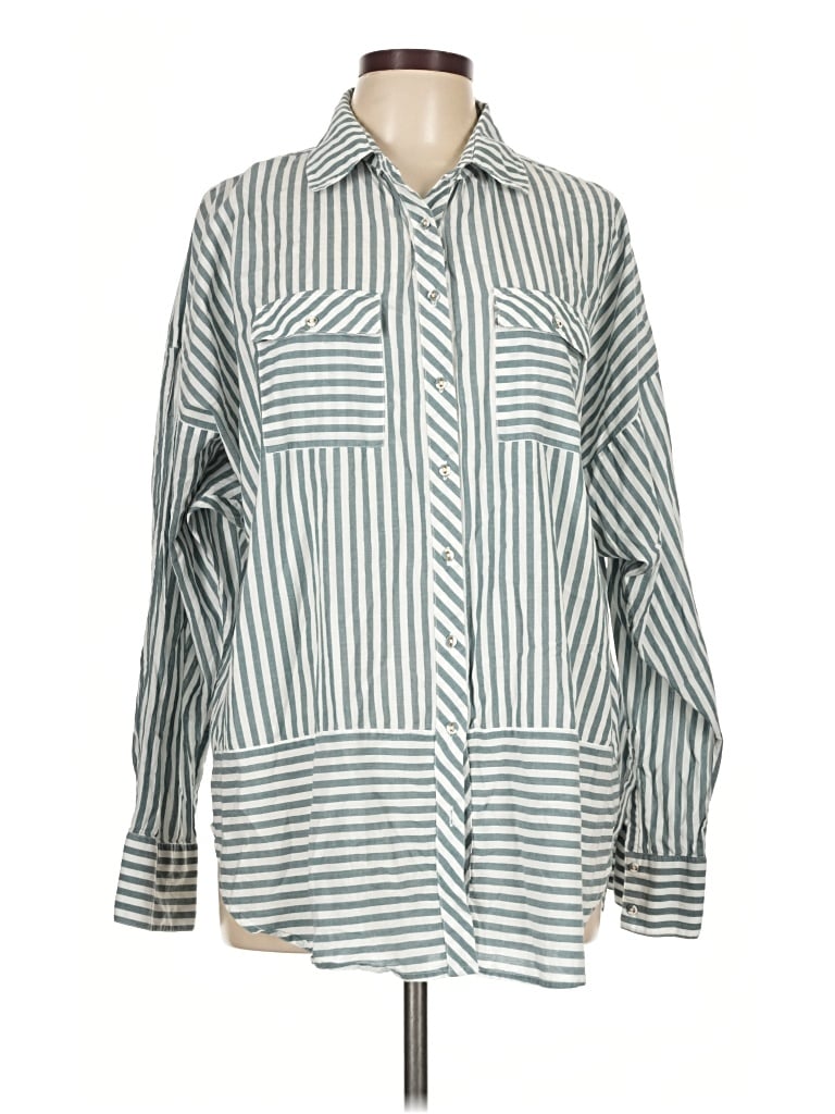 Pre-owned Mirth Long Sleeve Button Down Shirt In Blue