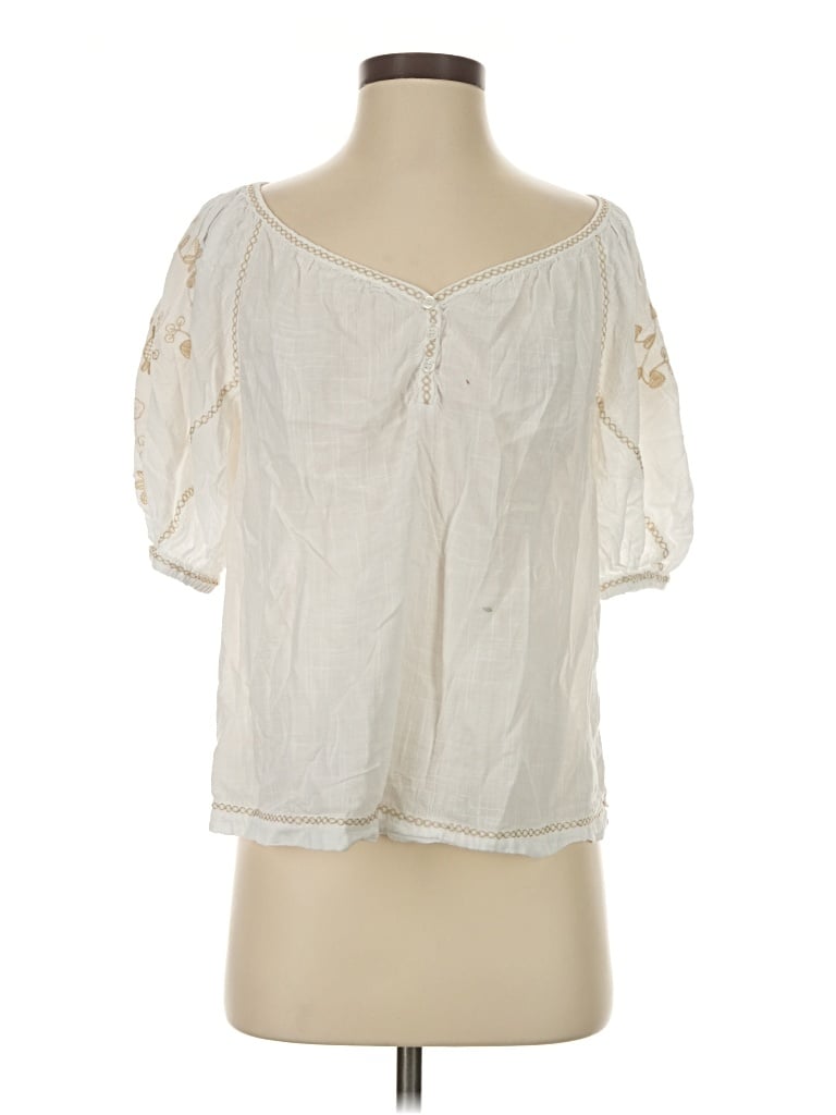 Pre-owned Max Studio Short Sleeve Blouse In Ivory
