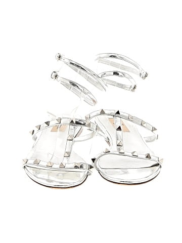 Valentino Garavani Rockstud & PVC Ankle Strap Sandals Silver Metallic Leather (view 2)