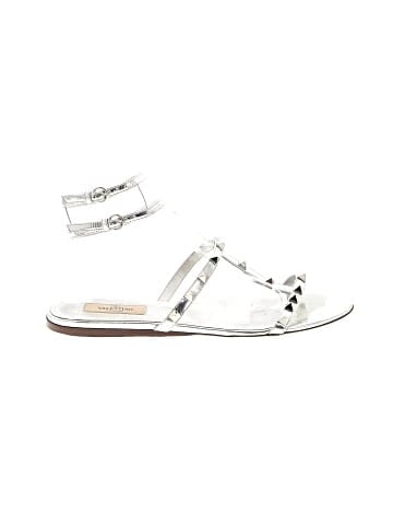 Valentino Garavani Rockstud & PVC Ankle Strap Sandals Silver Metallic Leather (view 1)