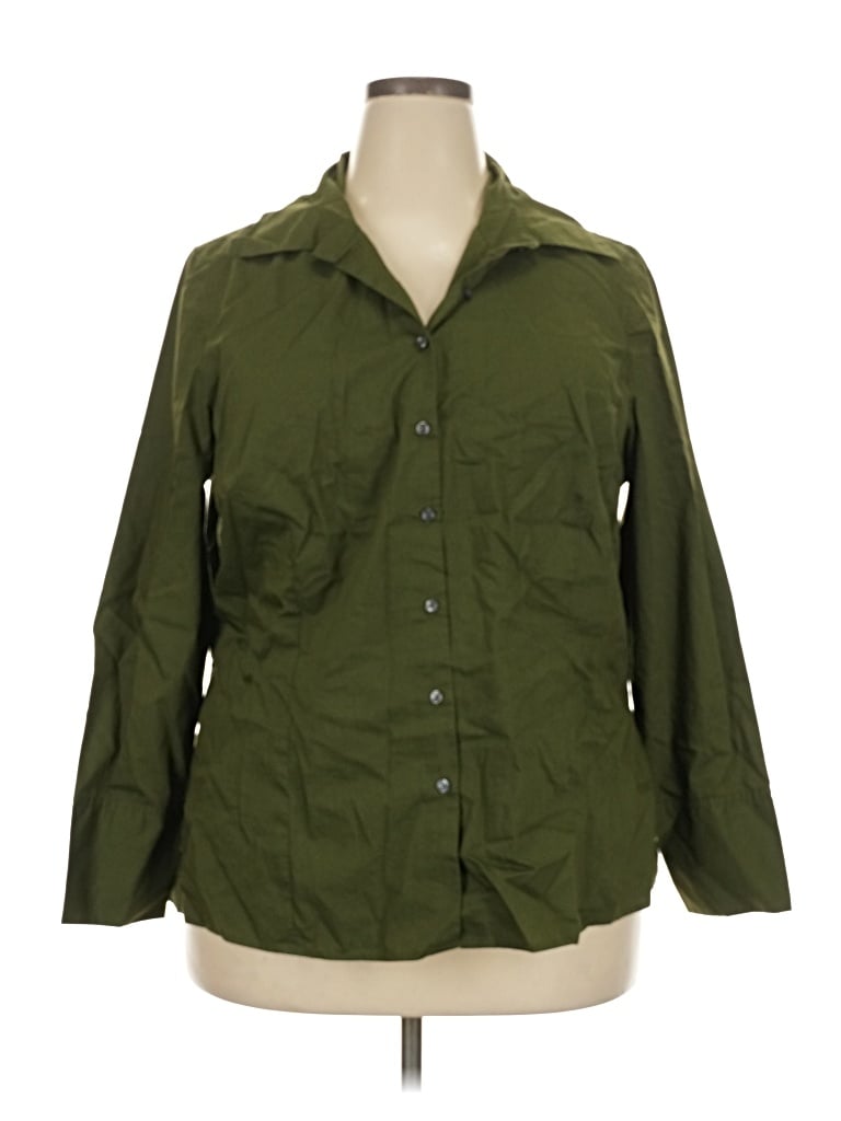 Pre-owned Merona 3/4 Sleeve Button Down Shirt In Green