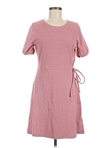 Madewell Crosshatch Puff-Sleeve Faux-Wrap Mini Dress (view 1)