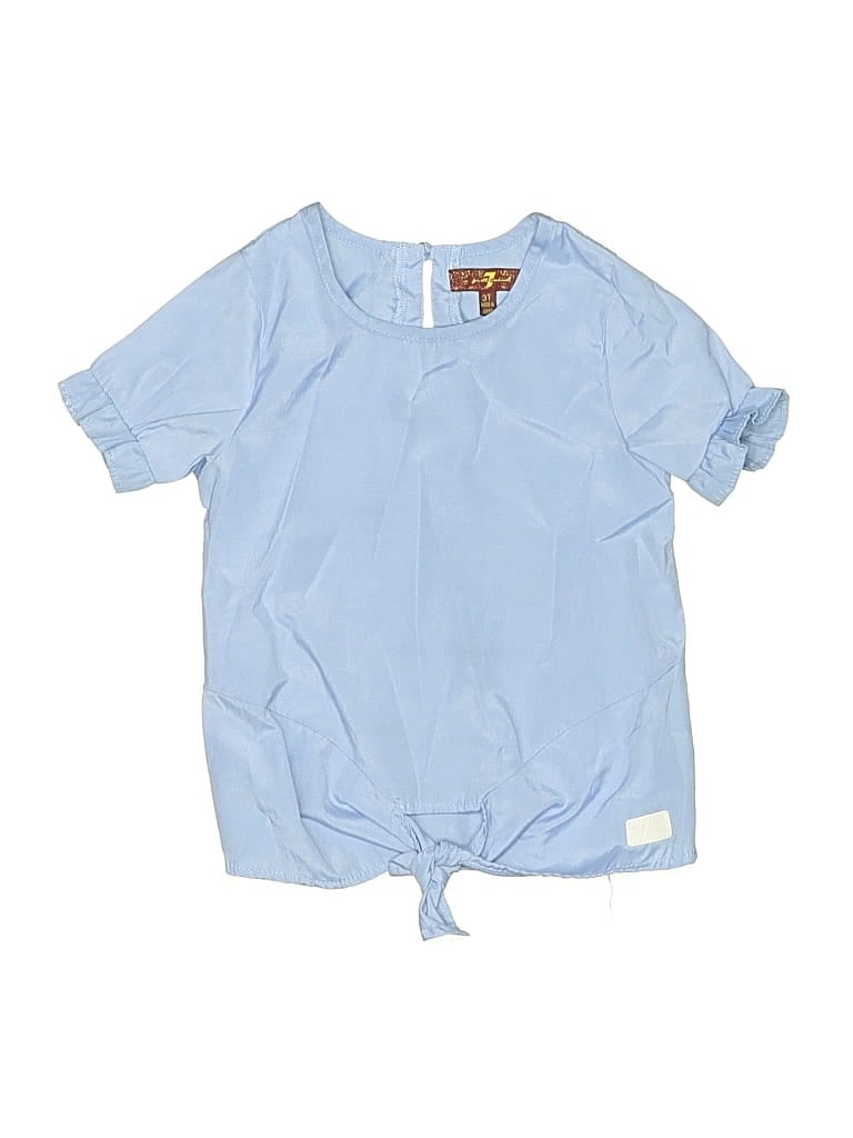 Pre-owned 7 For All Mankind Kids' Short Sleeve Blouse In Blue