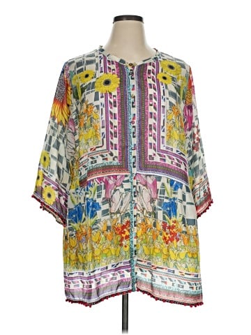 Johnny Was 3/4 Sleeve Silk Top (view 1)