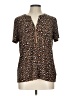 Anne Klein Animal Print Brown Short Sleeve Henley Size L - photo 1