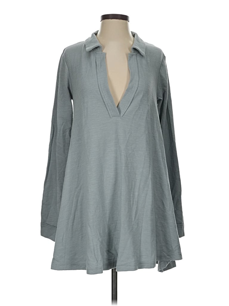 Pre-owned Free-est By Free People Long Sleeve Polo Shirt In Gray