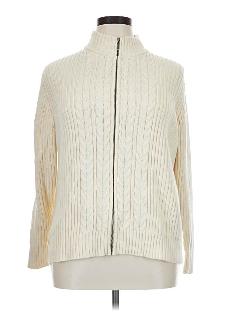 Pre-owned Lands' End Cardigan Sweater In Ivory