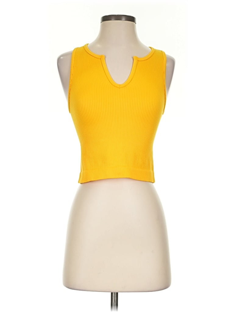 Pre-owned Cotton Candy Tank Top Yellow Halter Neckline Tops
