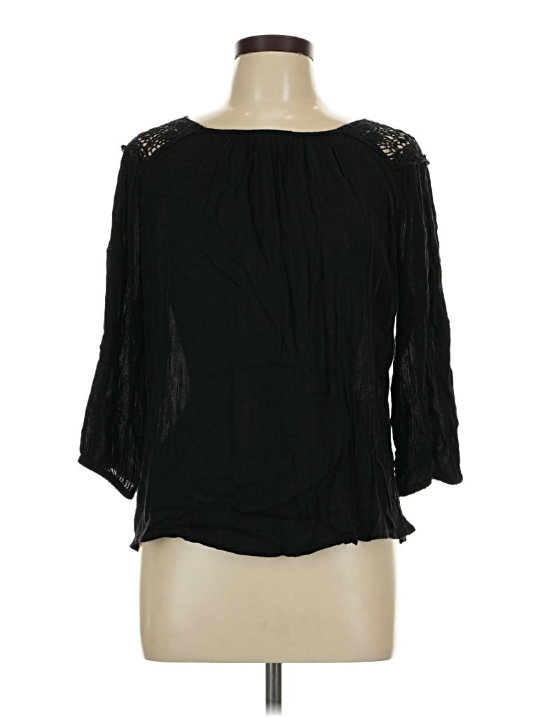 Pre-owned Forever 21 3/4 Sleeve Blouse In Black