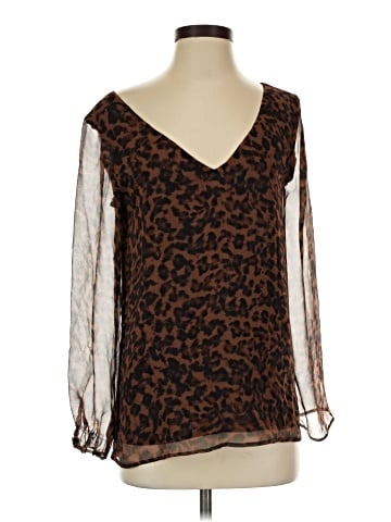 Lavender Brown Long Sleeve Silk Top (view 1)