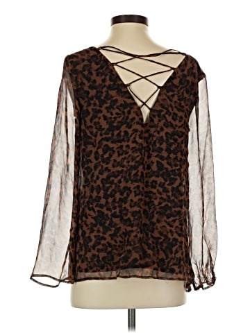 Lavender Brown Long Sleeve Silk Top (view 2)