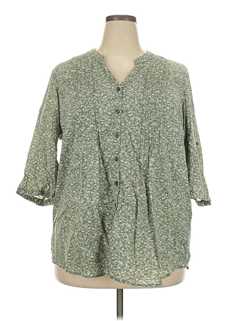 Pre-owned Sonoma Life + Style 3/4 Sleeve Blouse In Green