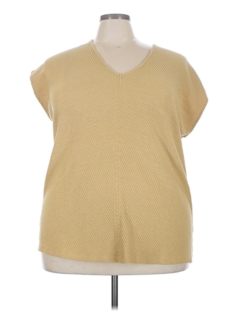Pre-owned Ava & Viv Short Sleeve Top Tan V-neck Tops