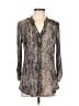 Perseption Concept Animal Print Silver Long Sleeve Blouse Size L - photo 1