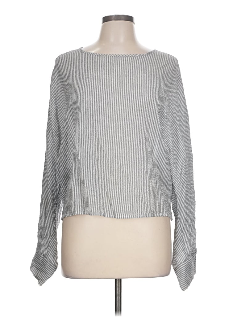 Pre-owned Humanoid Long Sleeve Top Gray Metallic Pattern Boatneck Tops