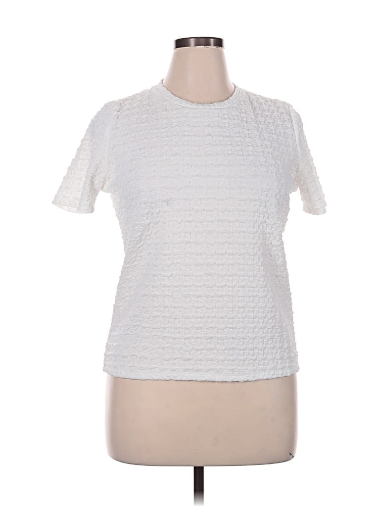 Pre-owned Cyrus Short Sleeve Top White Mock Neckline Tops