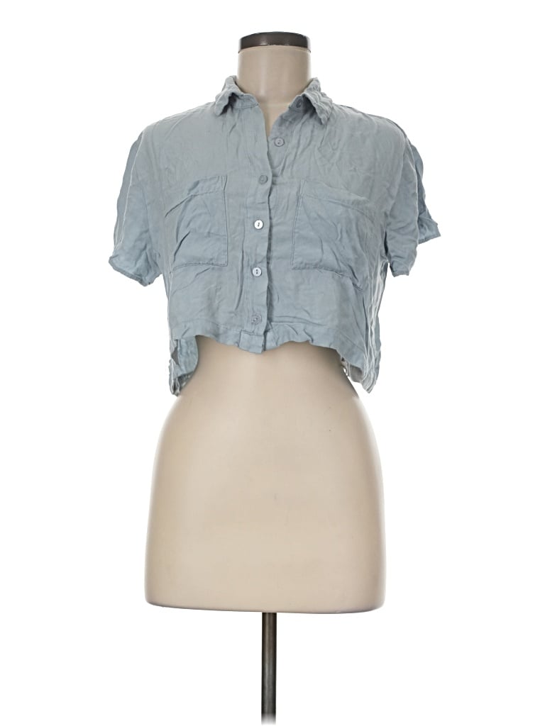 Pre-owned Forever 21 Short Sleeve Button Down Shirt In Blue