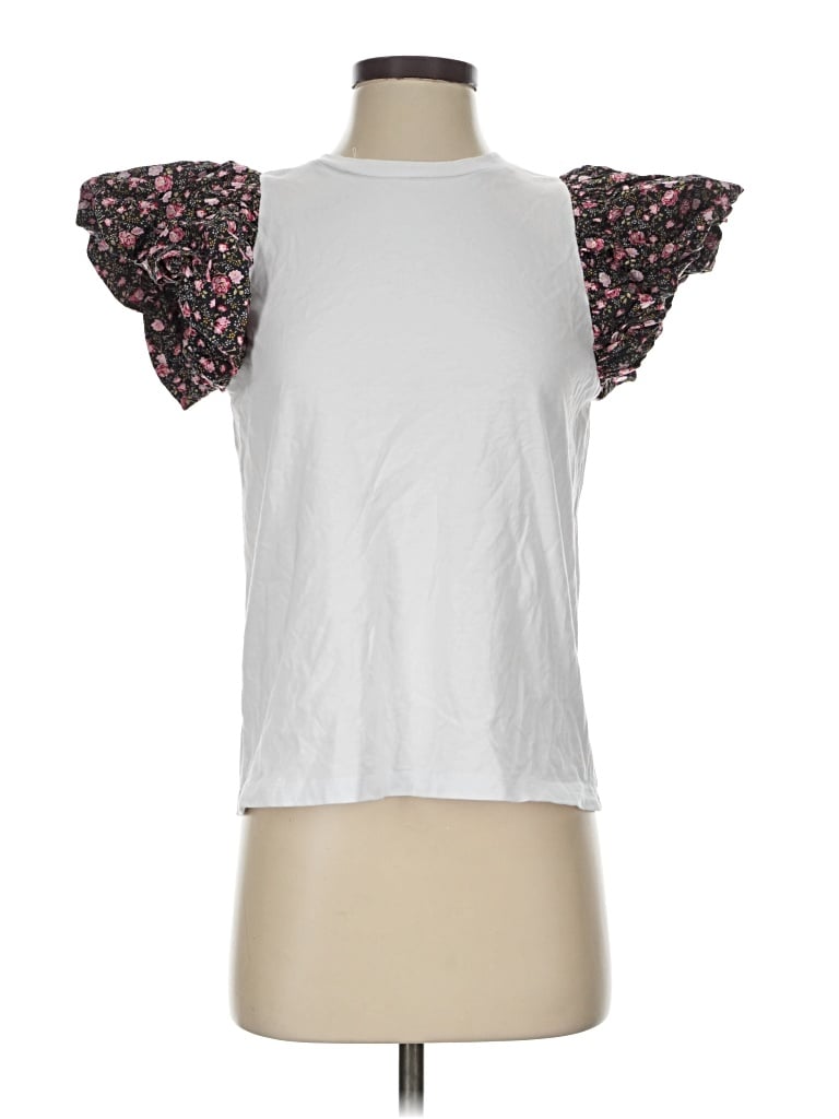 Pre-owned Hyacinth House Short Sleeve Top White Ruffles Neckline Tops