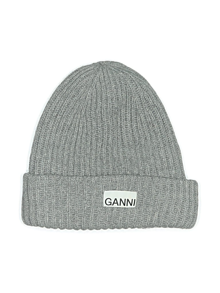 Pre-owned Ganni Beanie Hat In Gray