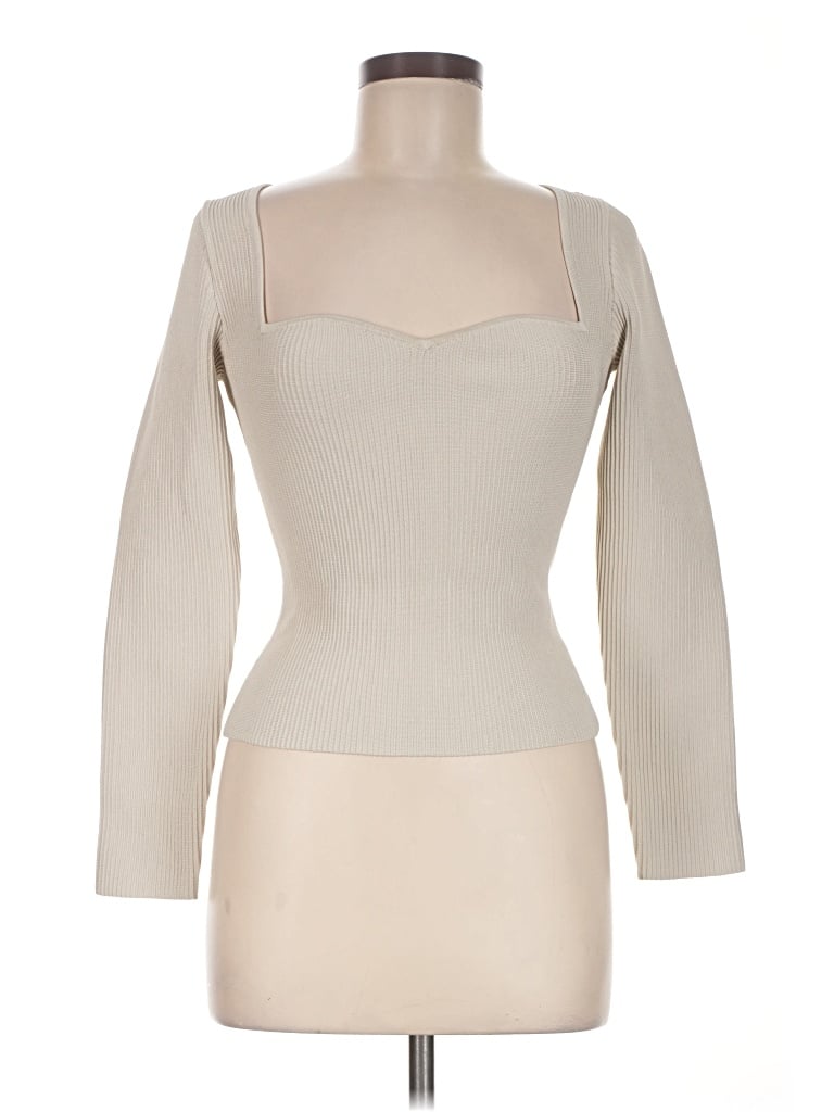 Pre-owned Babaton Long Sleeve Top Ivory Sweetheart Neckline Tops
